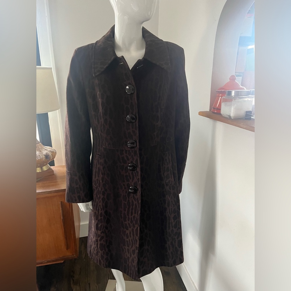 Wool and Cashmere Blend Leopard Print Women's Coat